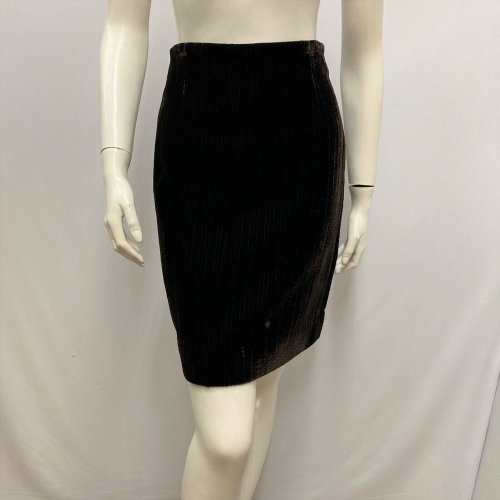 Vintage Gianfranco Ferre Velvet Skirt Dark Brown Pinstripes‎ Size 38 - Picture 2 of 6